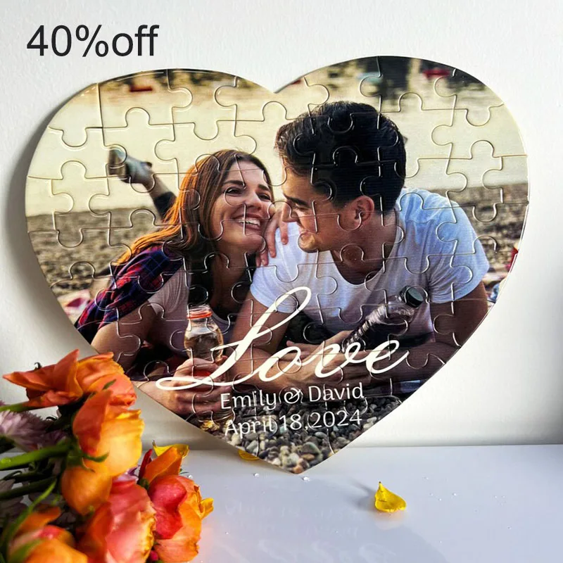 heart shaped jigsaw decor Personalized Heart Puzzle with Your Photo Include Frame Couple Portrait Jigsaw Hot Custom Jigsaw Gift