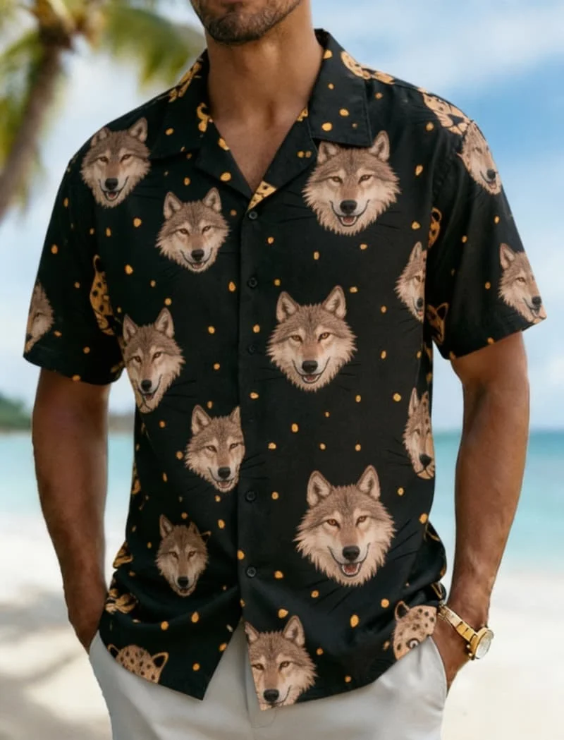 

Men's Wild Animal Head Print Shirt, Cool Jungle Style for Summer Holiday, Beach Trips, Daily Outings & Casual Wear