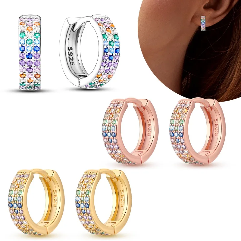 

925 silver shimmering colorful three row inlaid earrings are fashionable and exquisite jewelry gifts for women