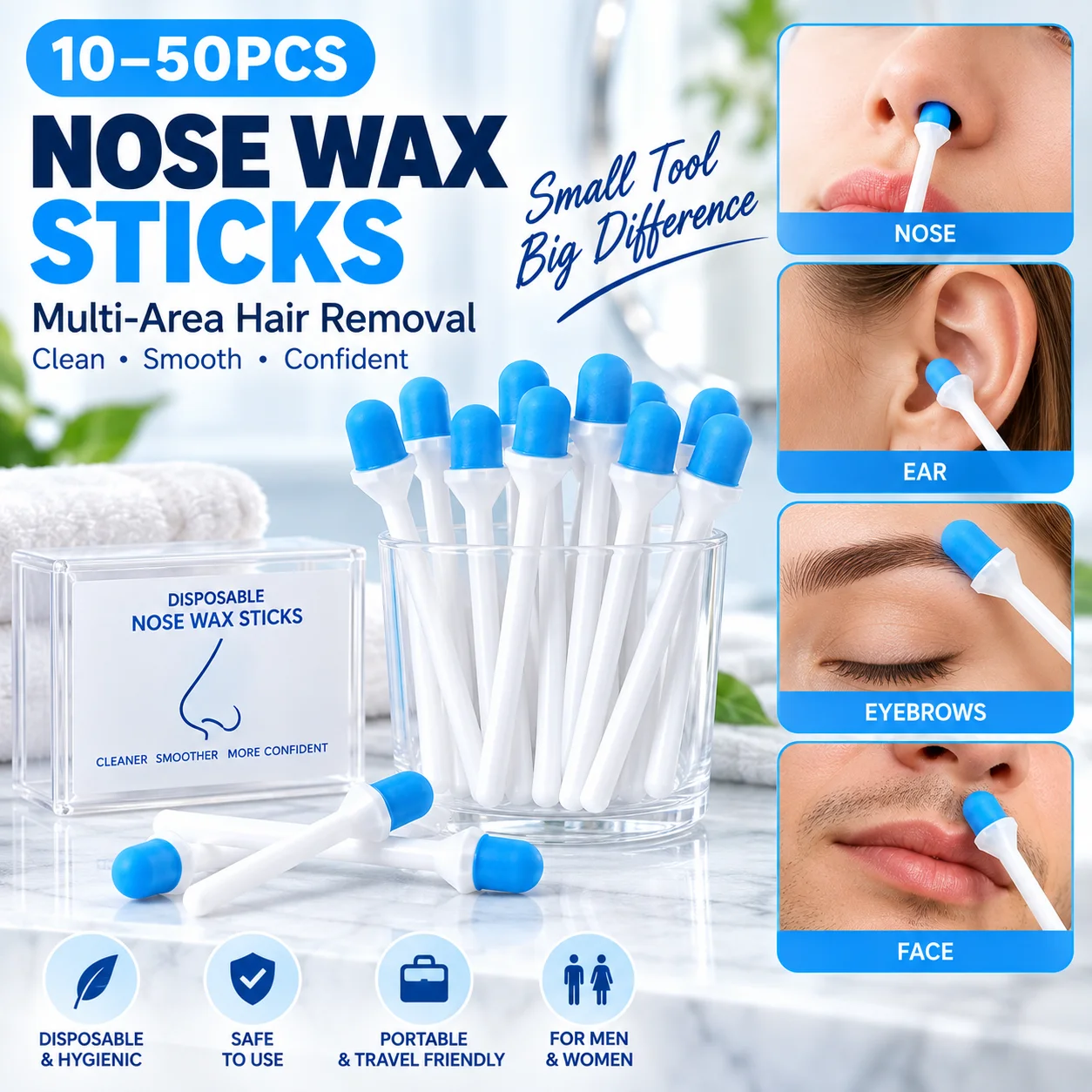 10-50pcs Disposable Nose Hair Removal Wax Sticks Painless Applicators Hair Remover Tool for Men Women Nose Ear Face Grooming