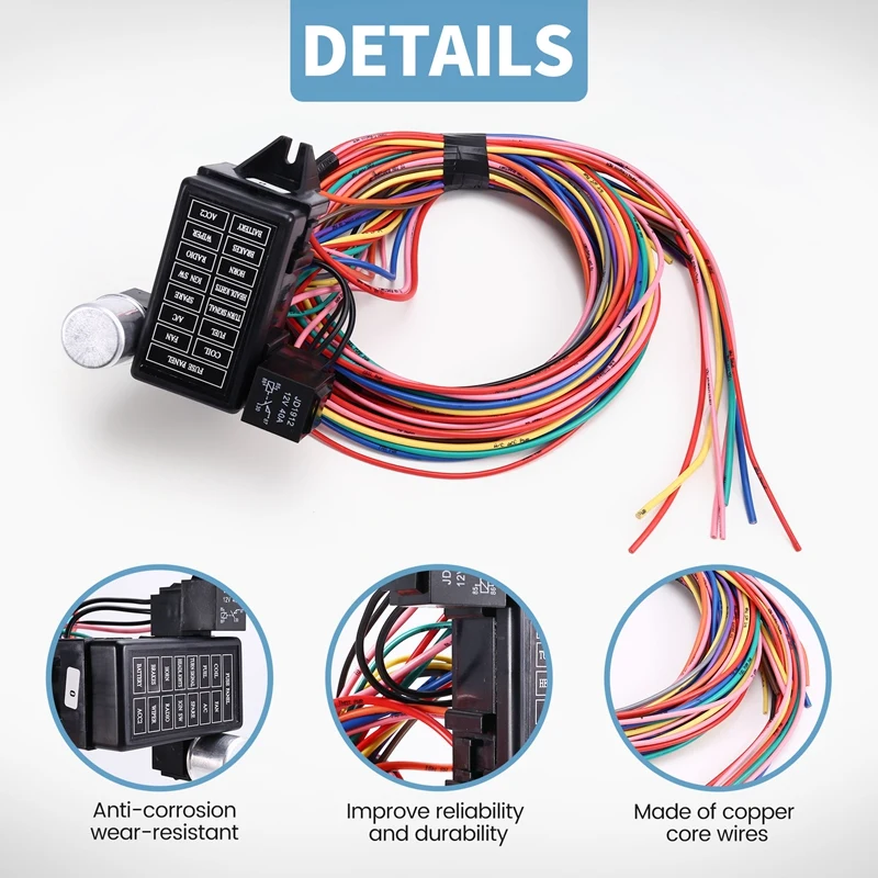 14 Circuit Wiring Harness Kit Car Modification Circuit For Chevy Ford Chrysler Mopar Muscle Car Electrical Wire Harness