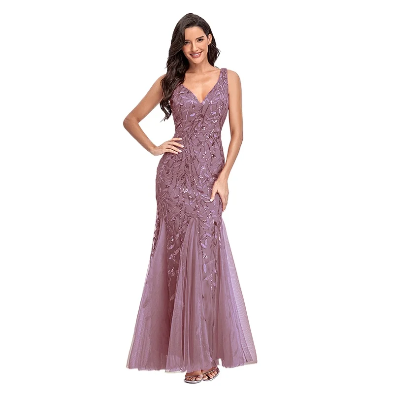 

Elegant Sequined Double V-neck Mermaid Long Formal Evening Dress