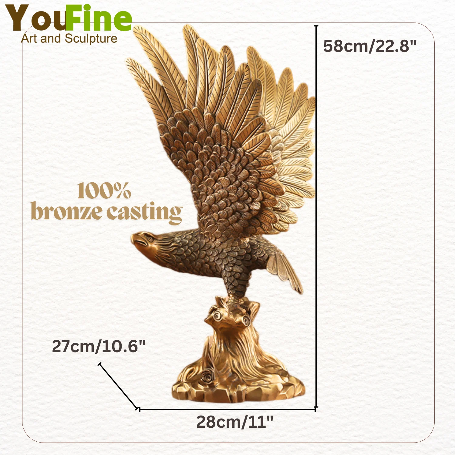 58cm Bronze Eagle Statue Bronze Eagle Sculpture Flying Eagle Animal Bronze Art Figurine For Home Decoration Large Ornament Gifts