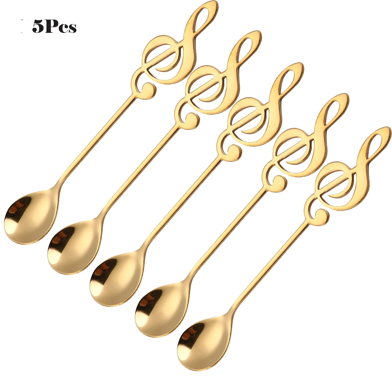 5Pcs Golden Stainless Steel Musical Notes Coffee Spoon Stirring Cup Spoon Music Stick Ice Cream Gift Spoon Kitchen Accessories