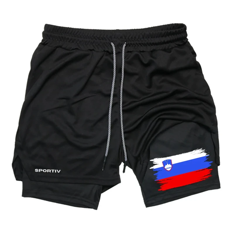 Patriotic Flag Graphic 2 in 1 Shorts for Men Gym Workout Running Shorts Athletic Breathable Shorts with Phone Pocket Towel Loop