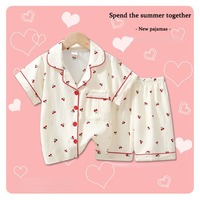 New Summer Sweet Pajamas for Family Matching Outfits Kids Girls Pajama Set Baby Floral Short Sleeved Lapel Suit Korean Homesuit