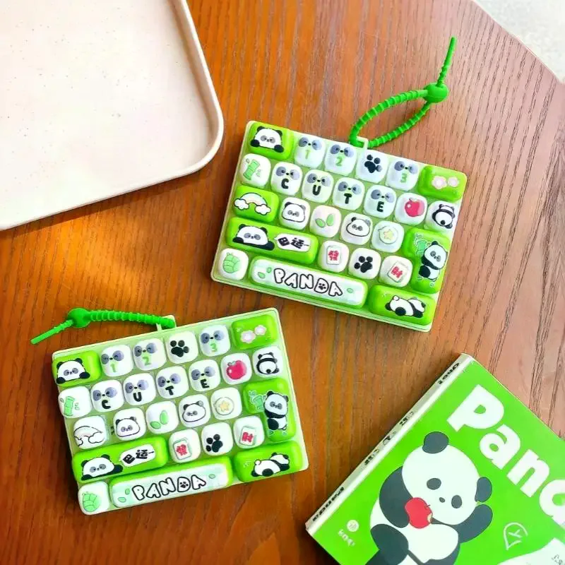 Portable Cartoon Panda 26-Key Press Keychain Stress Relief Fidget Toy Pendant for Backpack Bag Decor Party Favors