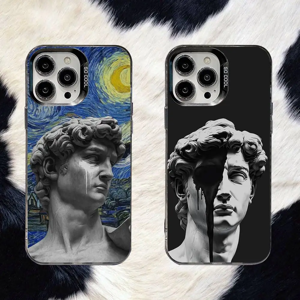 

Art Statue David Phone Case For iPhone 16,15,14,13,12,11,8,7,Pro,Max,Plus,Mini,XS,SE Anti Fall Black Matte Hard