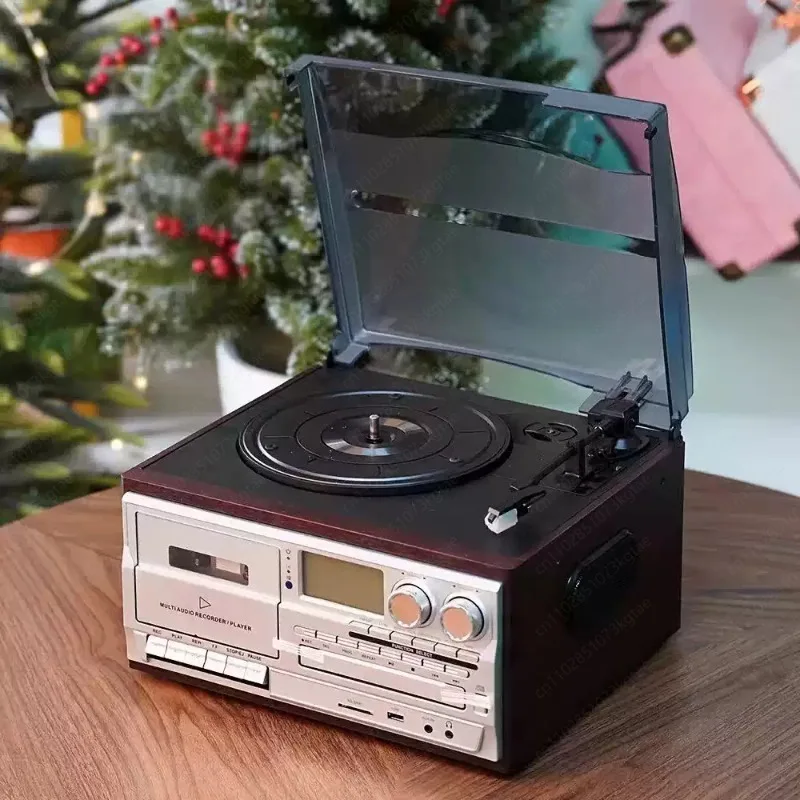 Classic Retro Turntable, All-in-One Vinyl Record Player with CD Cassette Tape, Desktop Music System