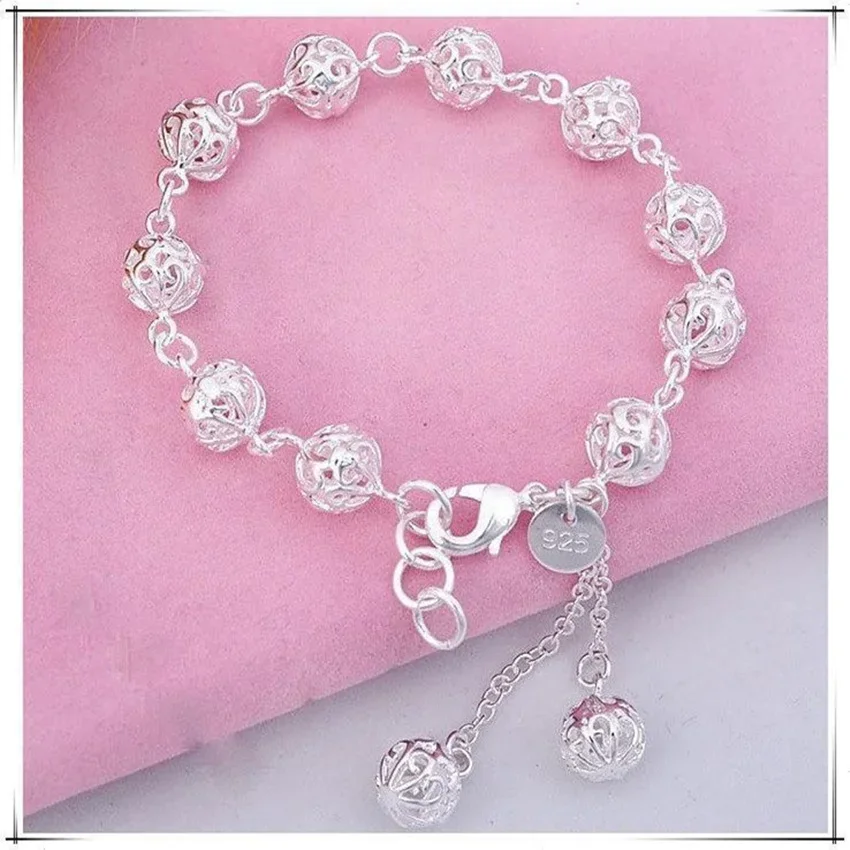 New 925 Sterling Silver Fashion Exquisite Hollow Out Ball Bracelet For Men & Women Charm Christmas Valentine's Day Jewelry Gifts