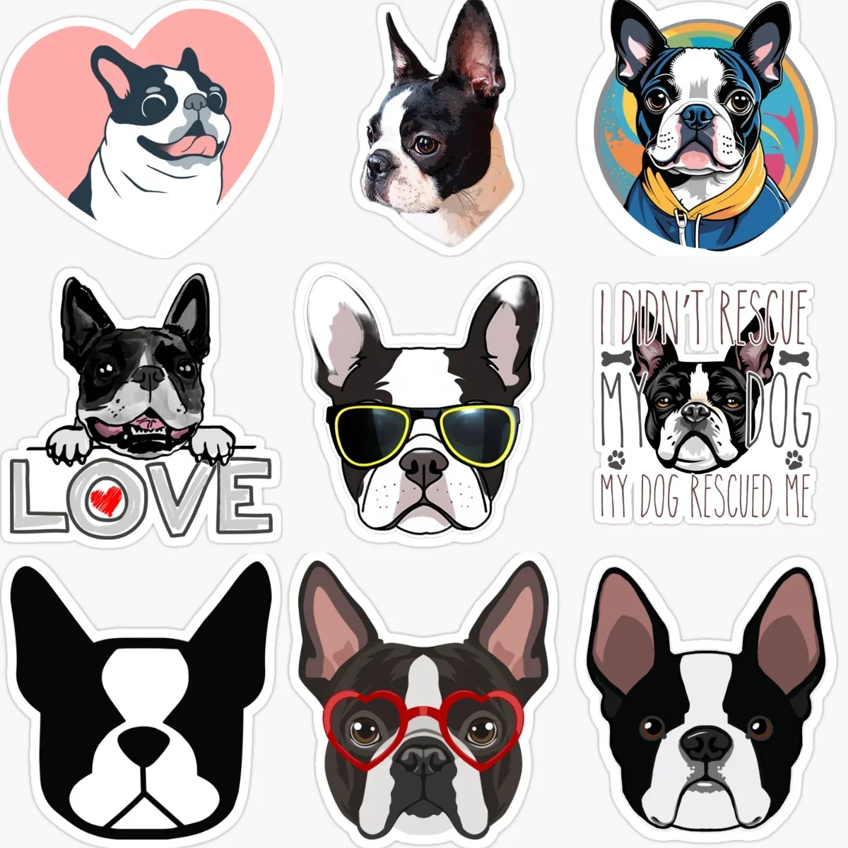 Boston Dog Pet Cute PVC Car Sticker for Decorate Car Van Motorcycle Helmet Fridge Table Room Decal Accessories