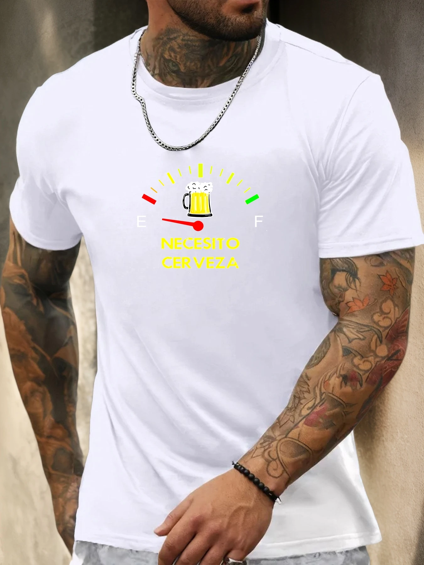 Funny Necesito Cerveza Beer Fuel Gauge T Shirt For Men Spanish Beer Lover Crew Neck Tee Casual Bar Party Male Daily Outfit Tops