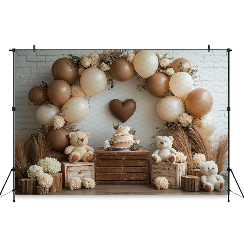

Mocsicka Cake Crush Photography Backdrop Coffee Bear Balloon Party Wallpaper Baby Birthday Decorations Portrait Photo Background