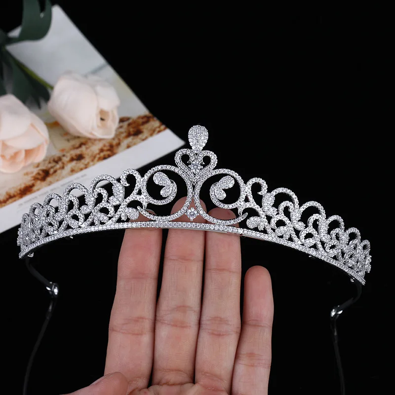 Himstory Luxury Cubic Zirconia Flower Headwear Bridal Crown Wedding Hair Accessories Beauty Graduation Bridal Tiaras