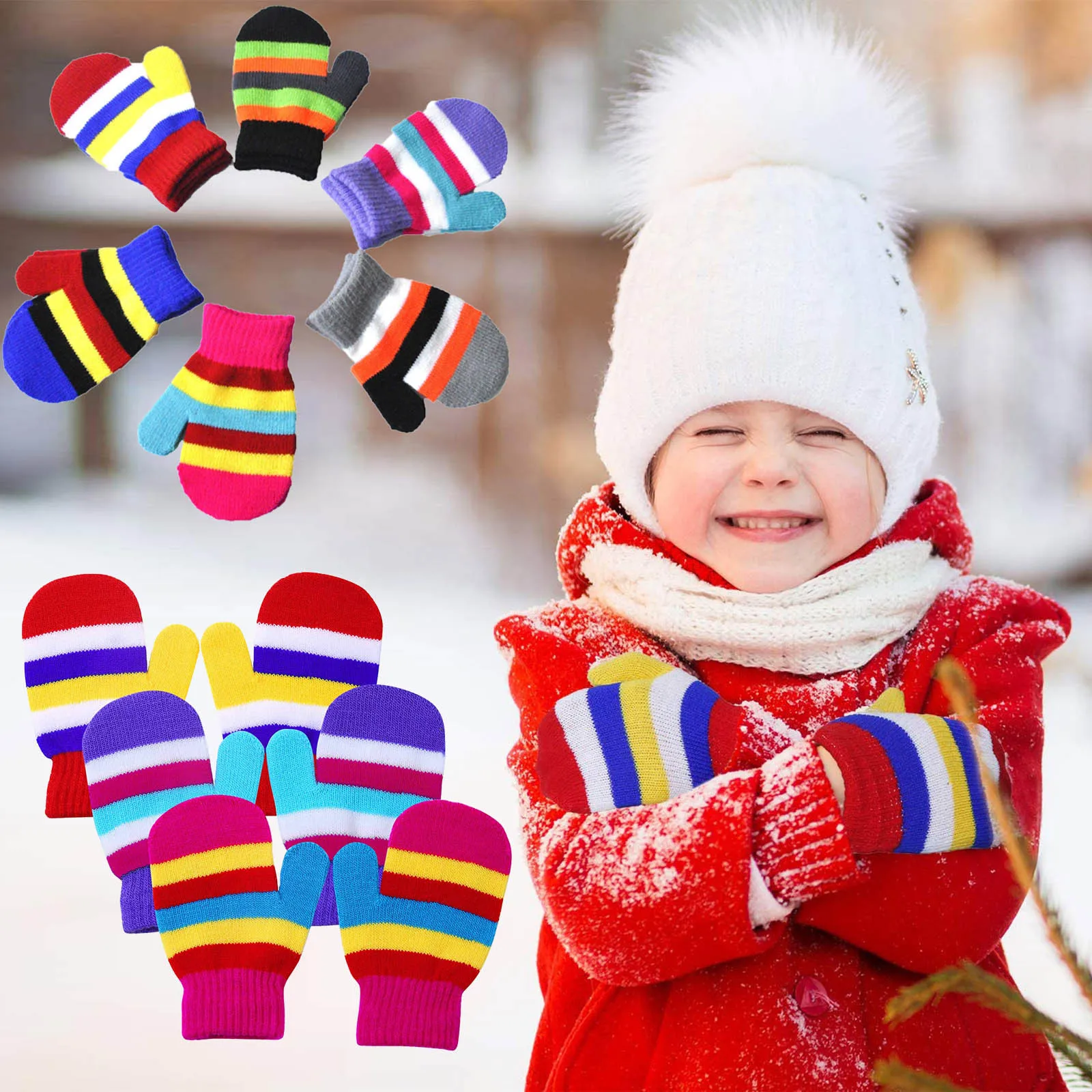 

Children Rainbow Knitted Gloves For Ages 9 Months-4 Years Old Winter Comfortable Soft Warm Versatile Cute Baby Outdoor Gloves