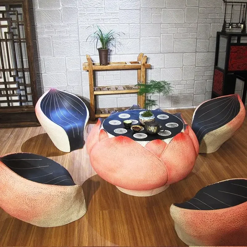 Outdoor Waterproof and Sun Protection Cement Lotus Tea Table Small Courtyard Table Garden Decoration Tea Table