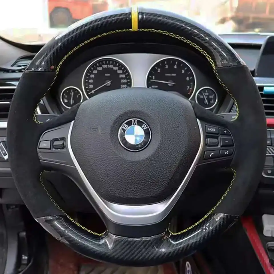 For BMW F20 F45 F30 F31 F34 2013-2018 F32 F33 F36 Steering-Wheel Cover Wrap DIY Car Steering Wheel Cover Suede Carbon Fiber