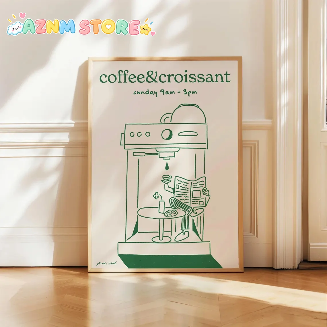 1pc, Wall Art, Vintage Poster, Coffee Cart Line Art Print, Sunday Social Club Canvas Painting, Bedroom Decor, Living Room Aes