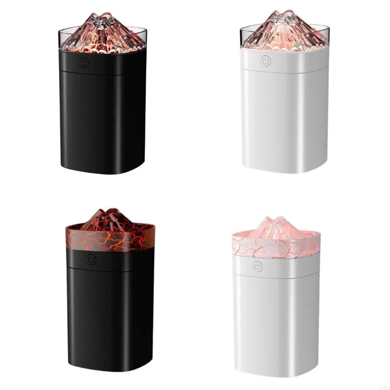 A0NC เครื่องฟอกอากาศแบบพกพาแบบพกพา 400 มล. รูปทรงภูเขาไฟเย็นขนาดเล็กรูปทรง Humidifier LED LED Night Light USB Desktop Humidifier
