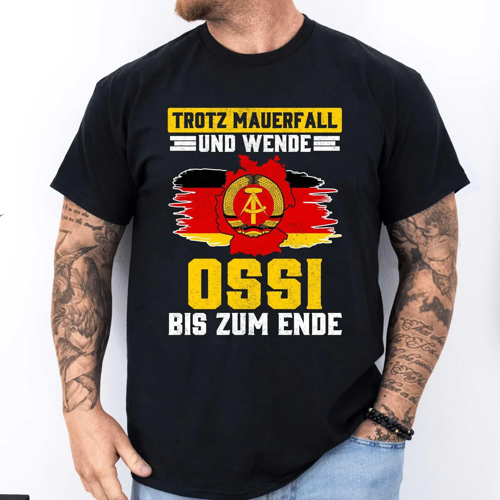 Men's Ossi GDR East Germany Pride Retro T Shirt Fall of Wall Wende DDR NVA Fan German Commemorative GifT vintage Washed