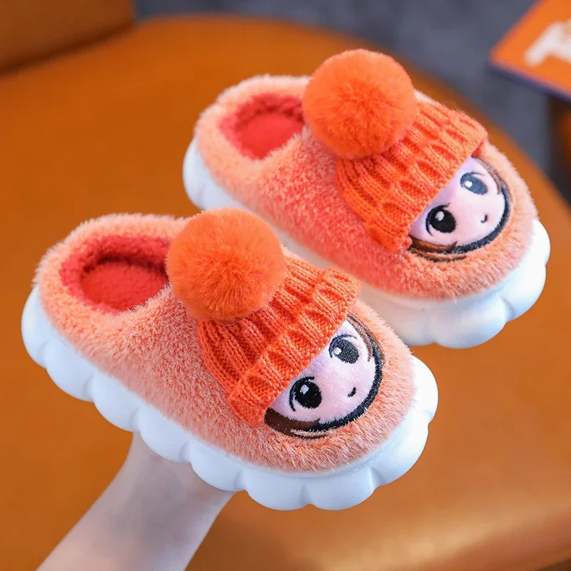 2023 New Winter Baby Girls Antiskid Cotton Slippers Children\'s Cute Cartoon Home Indoor Plush Slippers Warm Furry Kids Footwear