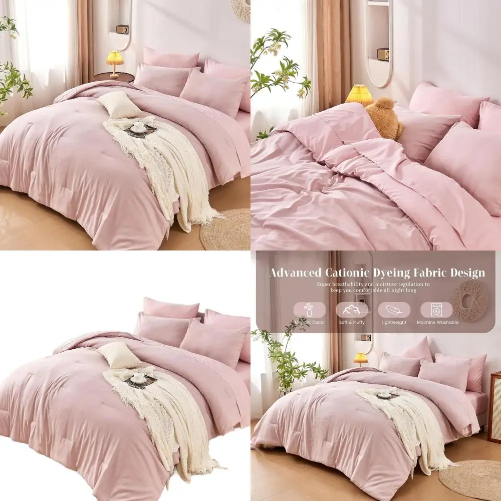 

7-Piece Pink Full Comforter Set for Girls, College Dorm Bedding with Sheets, Pillowcases, and Shams