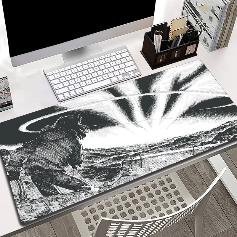 80x40 Black and White Mange Mouse Pad Gamer Computer Table Pad XXL Waterproof Simple Anime Mousepad Gaming Accessories Desk Mat