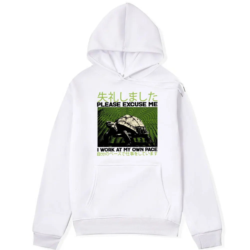 Funny Please Excuse Me Turtle Cute Tortoises Japanese Weird Graphic Sweatshirts Men's Women's Fall Long-sleeved Hoodies Pullover