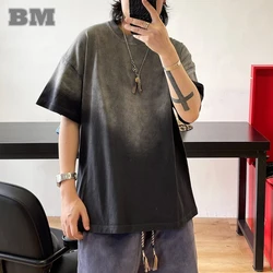 Summer Korean Popular Clothes Streetwear Gradient T-Shirt Men Women Hip Hop Couple Short Sleeve Tee Harajuku Casual Tops Male