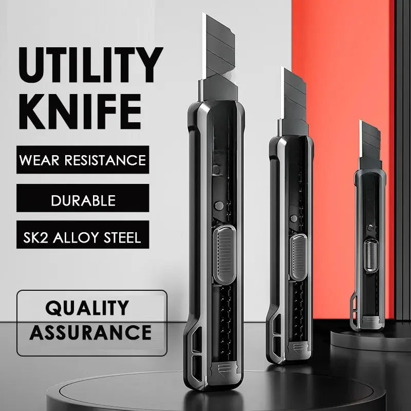 Utility Telescopic carbon steel art knife self-locking design cutting box knife practical knife cutting tool household wallpaper