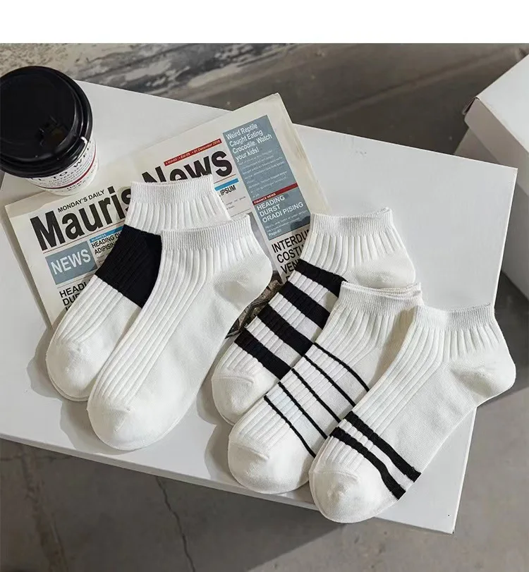 5 Pairs Summer Cotton Man & Woman Short Socks Fashion Breathable Boat Socks Comfortable Casual Socks White and Black