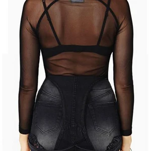 Gecelik şeffaf ağ uzun kollu kadınsı bluz siyah seksi gömlek, punk rock kulübü, plaj için bir tişört, ilkbahar yaz En iyi 10 giyim ve şeffaflık satışı-no. 1