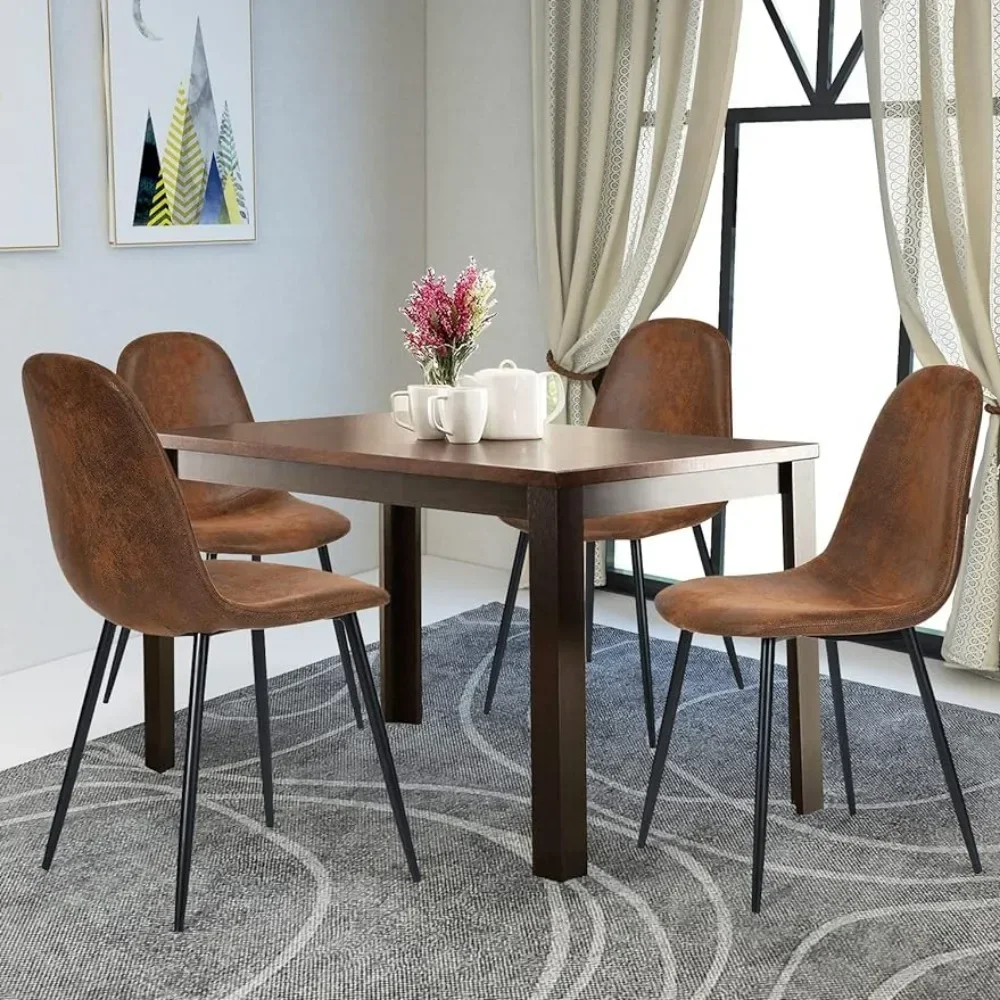 

Dining Chair Set of 4, PU Upholstered Seat Back Washable, Kitchen Room Side Chairs with Metal Legs, Dining Chair Set