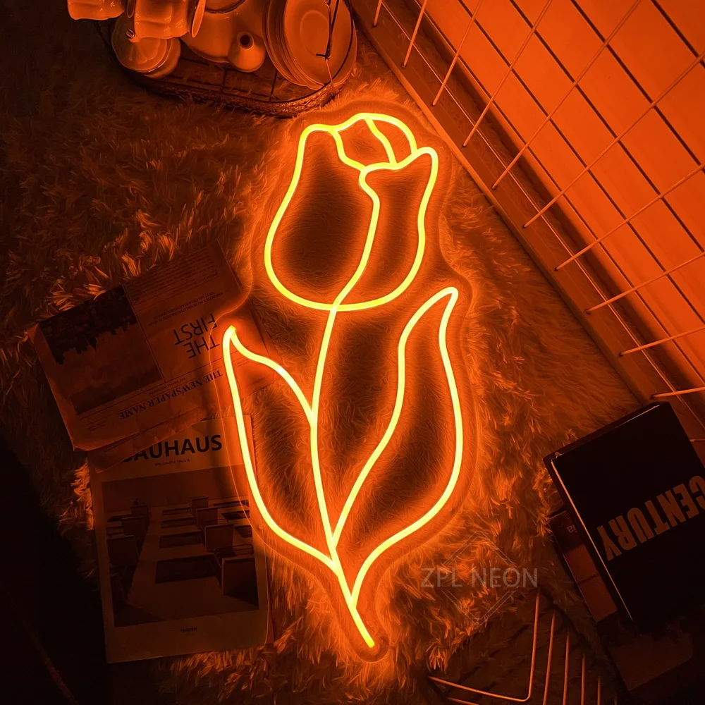 Tulip Neon Sign Kid Room Decor Bedroom Wall Hanging Neon Led Sign Flower Shop Cafe Bar Lounge Wedding Decor Birthday Neon Lights