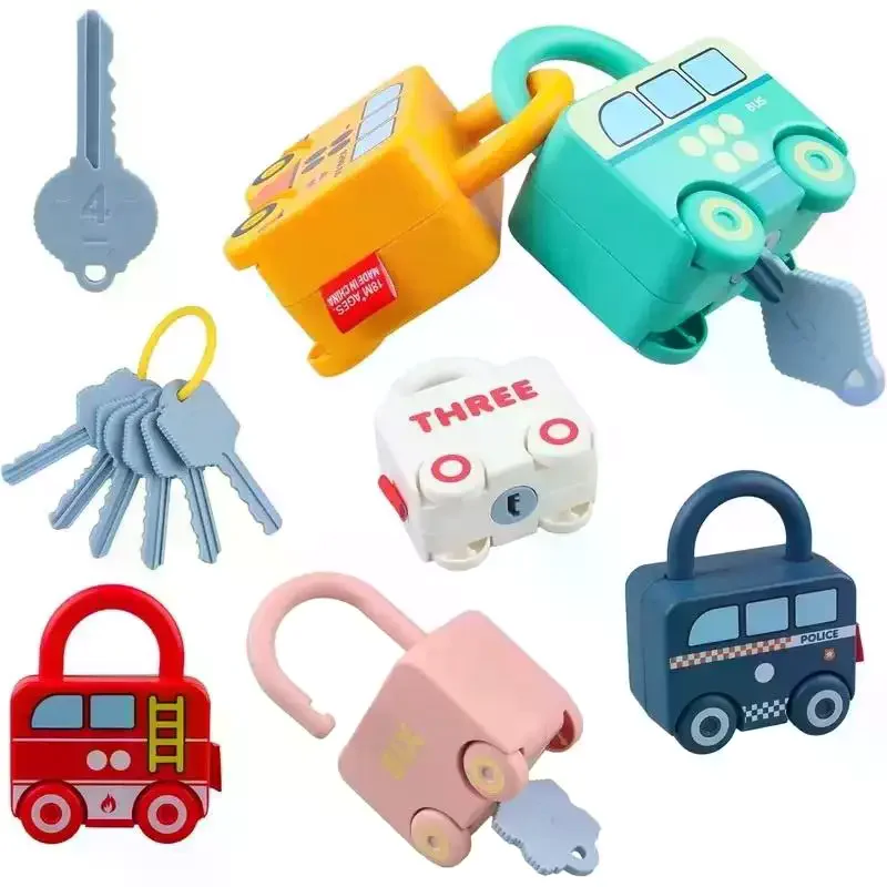 Car Shaped Puzzle Matching Lock Toy with Key Educational Intellectual Development Toy for Toddlers Preschool Boys Girls Birthda