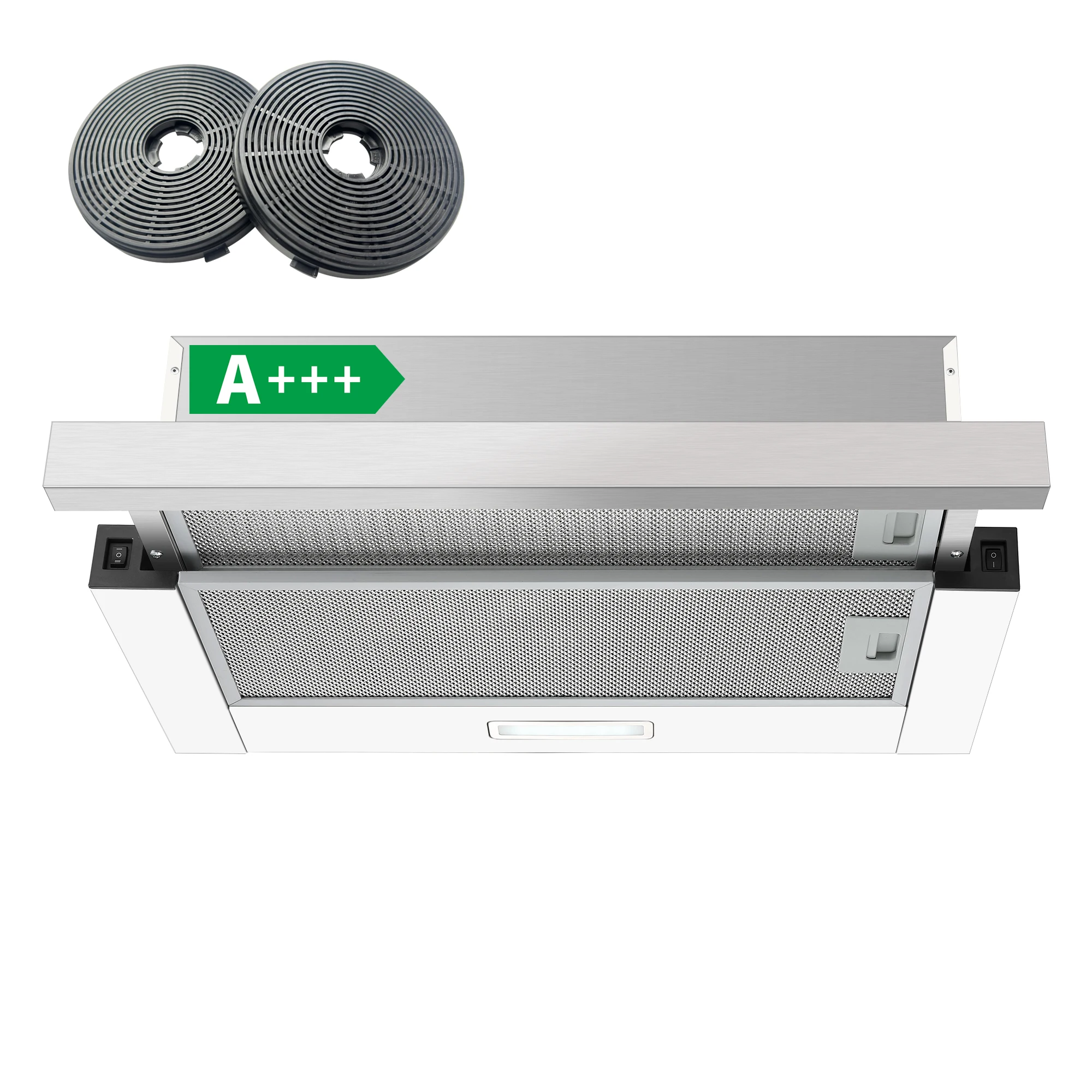 KICHPOWER 60 cm 400 m3/h A+++ LED-Licht, 2 Filter, geräuscharm, Speicherfunktion, spülmaschinenfester Dunstabzugshaube, Teleskop-Dunstabzugshaube