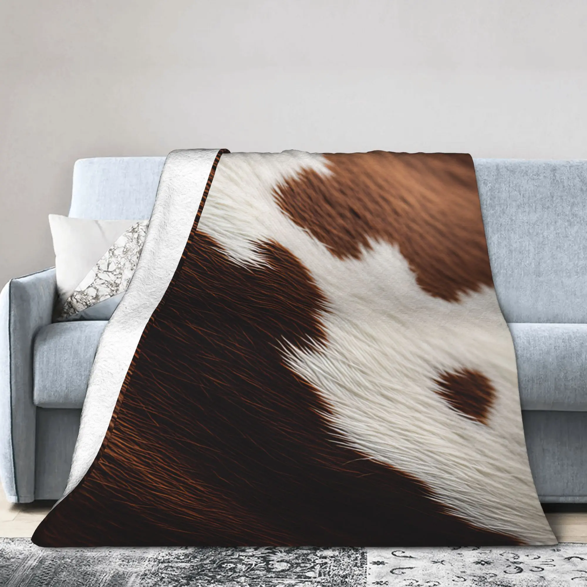 Dark Brown Cowhide Close-up Blankets Quality Super Warm  Throw Blanket Winter Camping Couch Chair Fluffy Bedspread