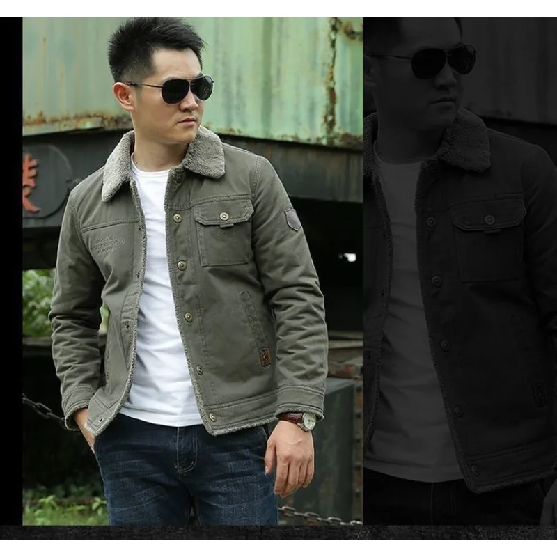 Men's Lambskin Cotton-padded Jacket Winter Thickened Cotton-padded Jacket Multi-pocket Lapel Fashionable and Warm Men's Clothing