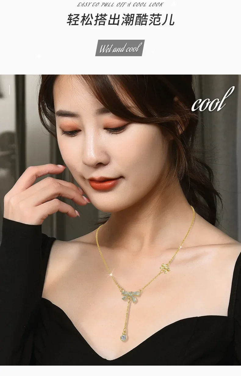 新しいチタン鋼バタフライネックレス、レディースボウタッセルペンダント、鎖骨チェーン、ニッチデザイン