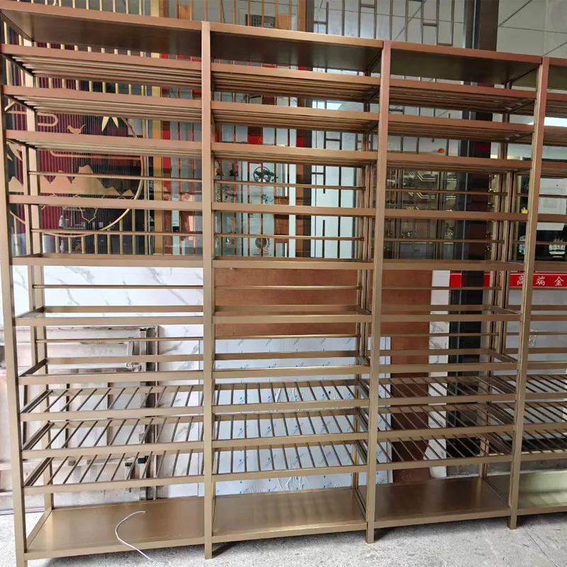 Special-shaped stainless steel clubhouse bar background curved hanging wine display cabinet