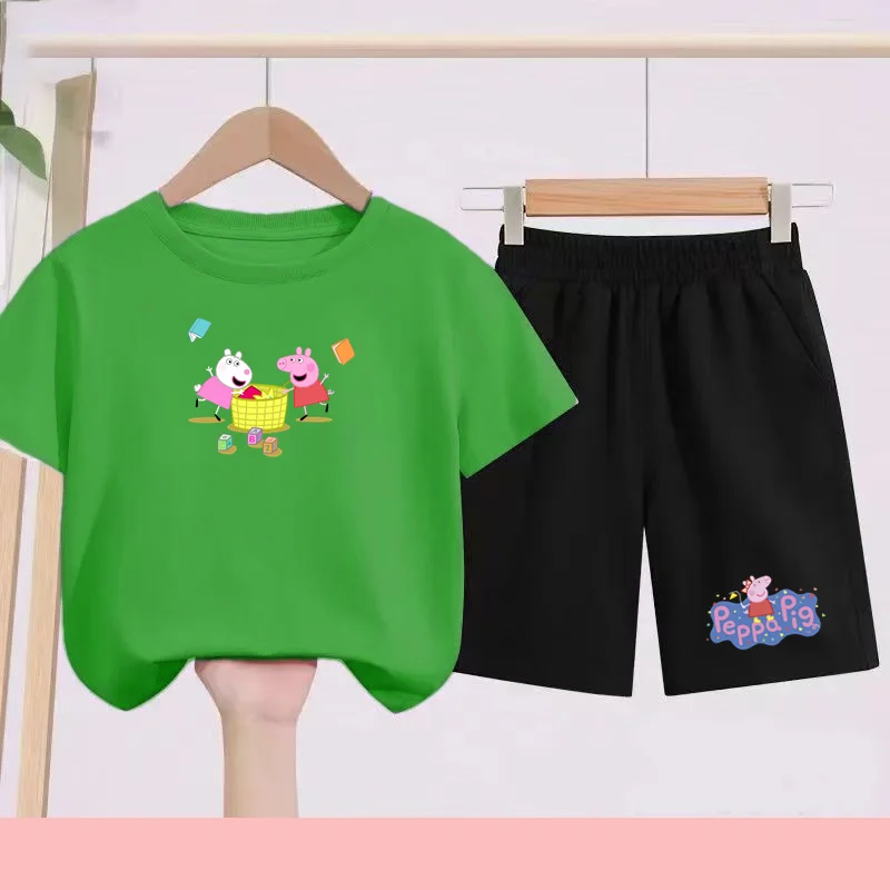 

Kids Summer Cute little pig family print Short Sleeved Set Boys Girls 3-12Yrs T-Shirt+ Shorts 2P Toddler Sports Leisure Clothing