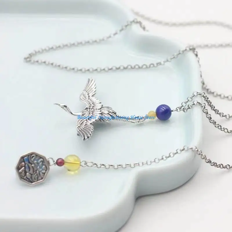 

E56A Trend Chain Link Crane Brooch Hanging Chains Fashion Lapel Pin Badge Suit Accessories for Women Men Jewelry Accessories