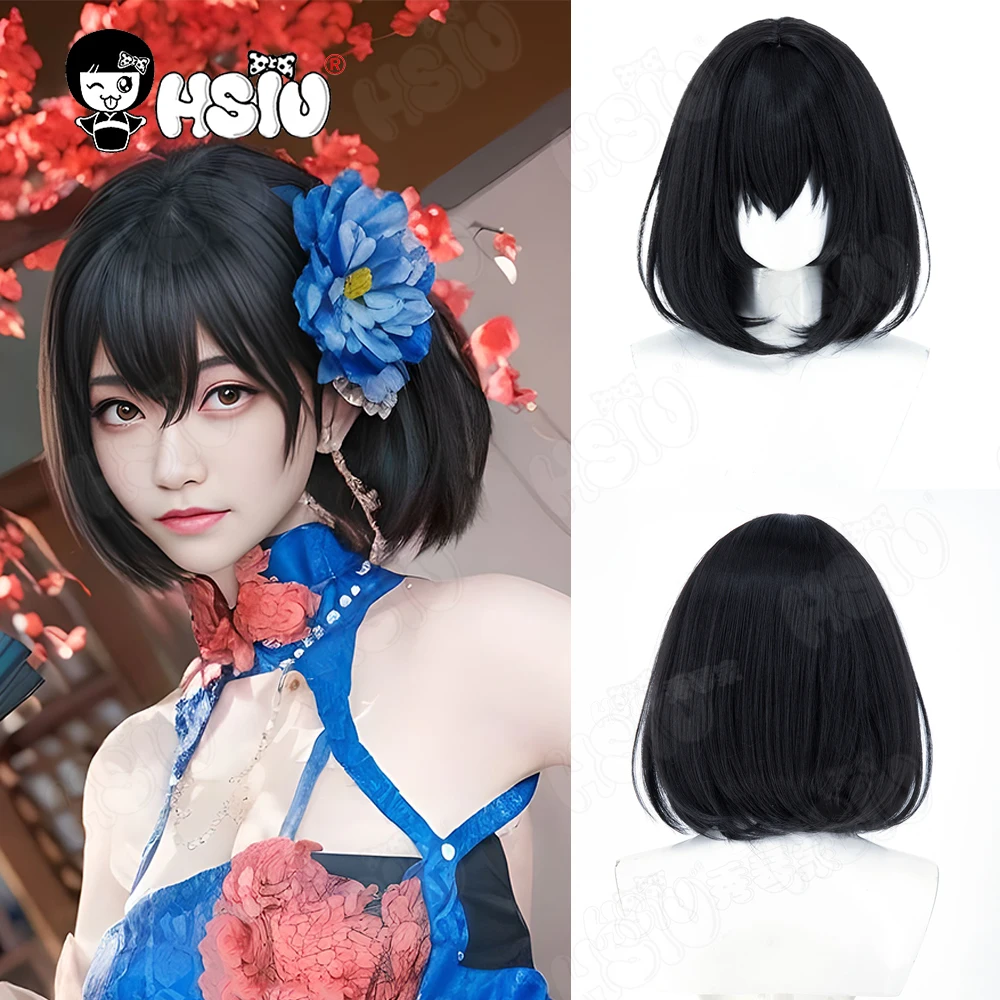 Chien Wu Cosplay Wig Fiber synthetic wig「HSIU」35CM Short black Wig+Wig cap Playing Party Wig Game Azur Lane Cosplay Wig