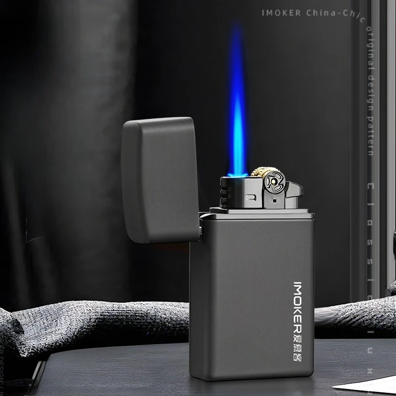 Windproof refillable butane lighter, blue jet flame, outdoor smoking tool, bulk wholesale&exquisite gift men's lighter