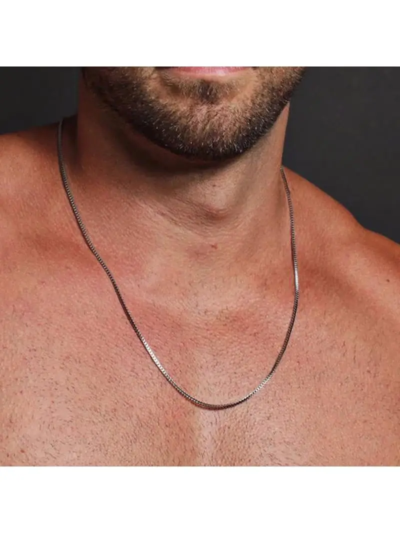 Collier à chaîne fine 1/2/3MM pour hommes, colliers à maillons de chaîne en boîte carrée en argent sterling 925, cadeau de bijoux masculins