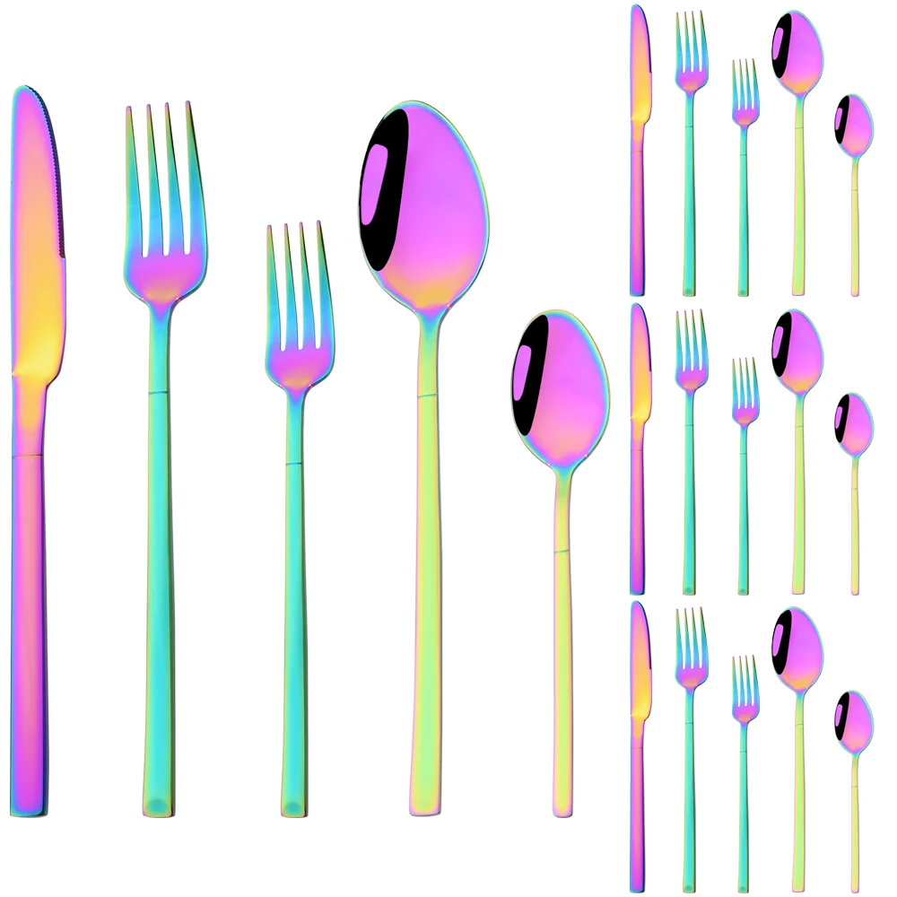 

20Pcs Colorful Dinnerware Set Knife Dessert Fork Spoon Cutlery Set Stainless Steel Flatware Silverware Western Kitchen Tableware