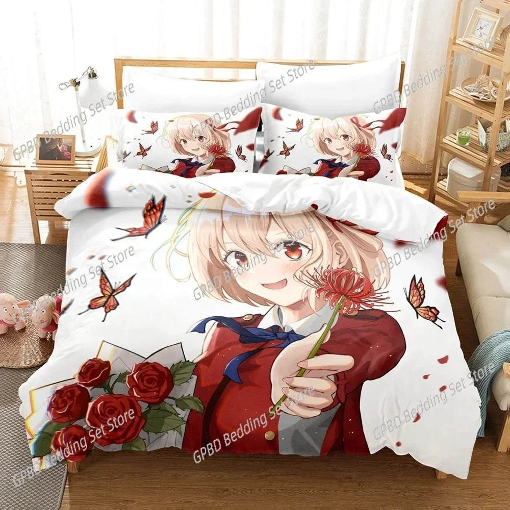Anime Lycoris Recoil Bedding Set 3D Printed Suitable for Bedroom Duvet Cover Set With Pillowcases Kids Home Textile