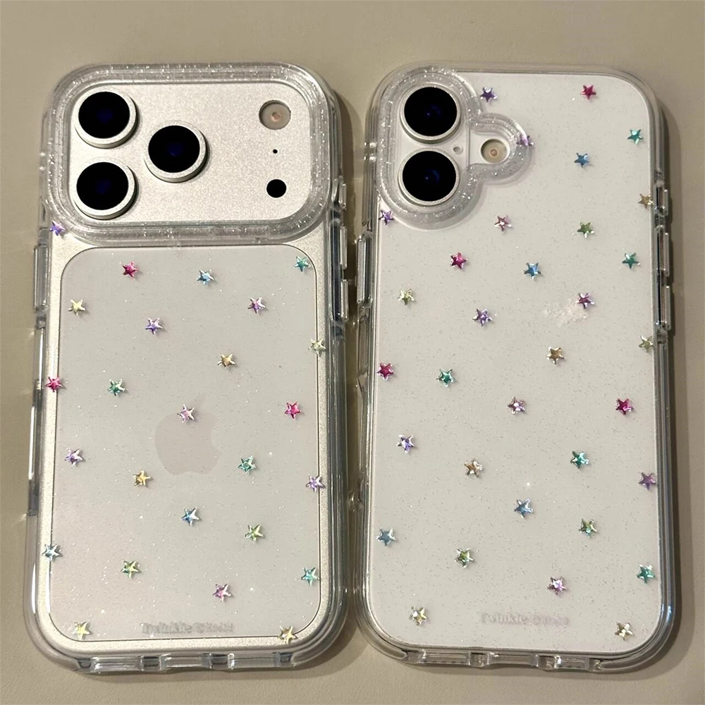 

Glitter Shiny Stars Imd Transparent Back Cover for Iphone 17 16 Pro Max 13 14 15 Promax Ins Protector Shockproof Phone Case