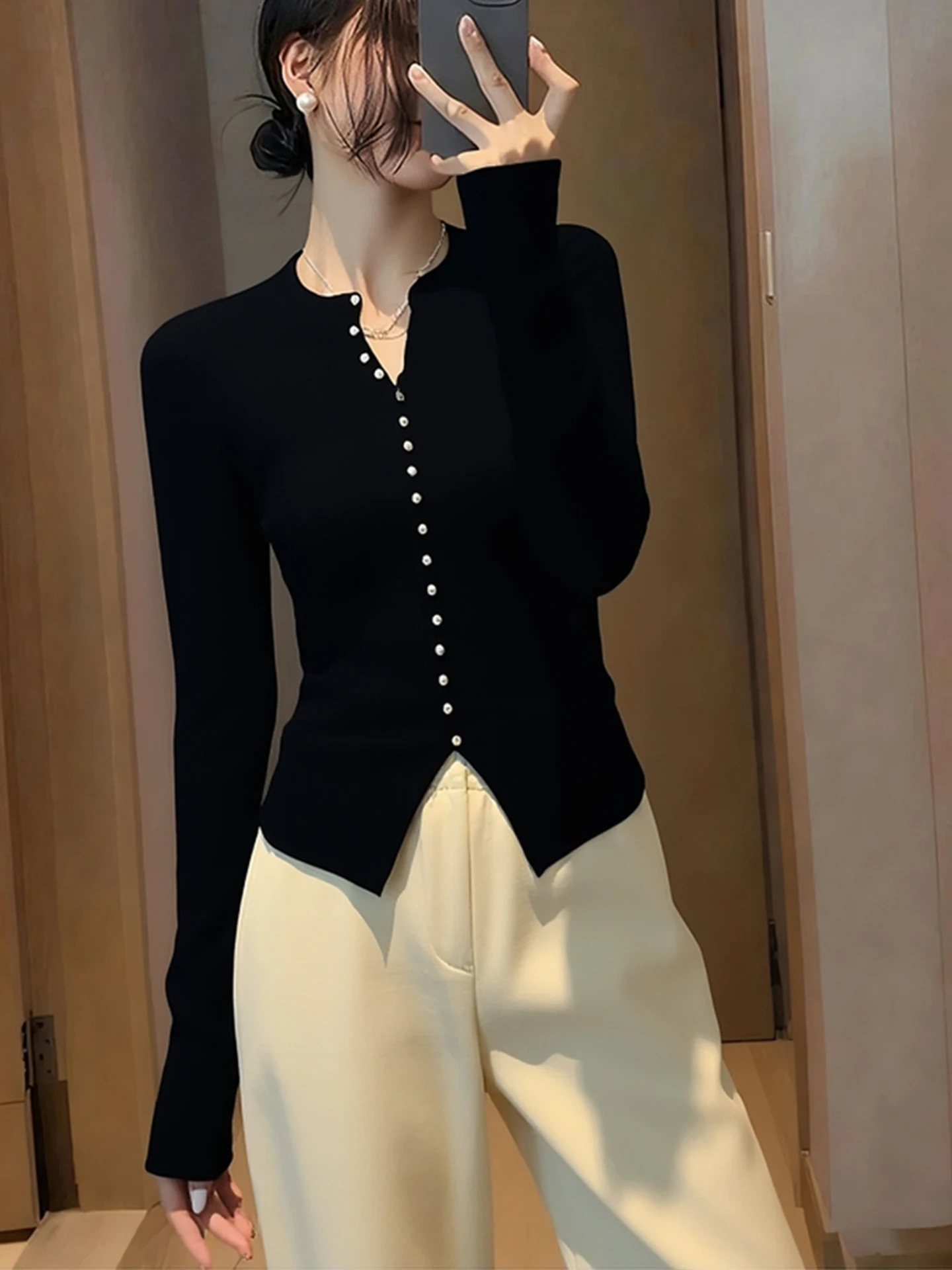 Emagrecer Soft Camere Malhas Faionable Base Layer irt Coreano Sle Commute Long Sve Button up Pure Color 2025 Winte...