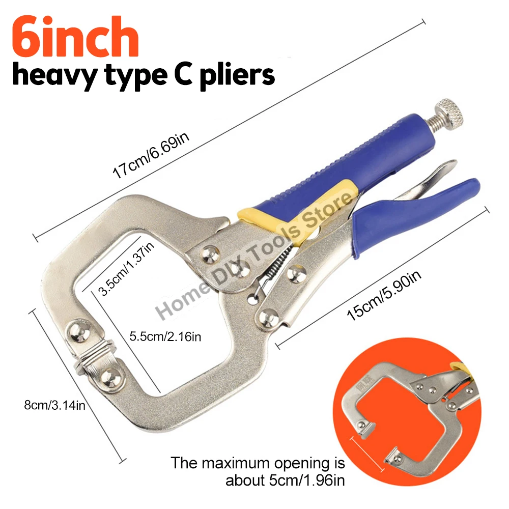 6 inch C Clamp Weld Clip Woodwork Fix Plier Pincer Tong Tenon Grip Vise Swivel Pad Locator Alloy Hand Tool for Wood Working